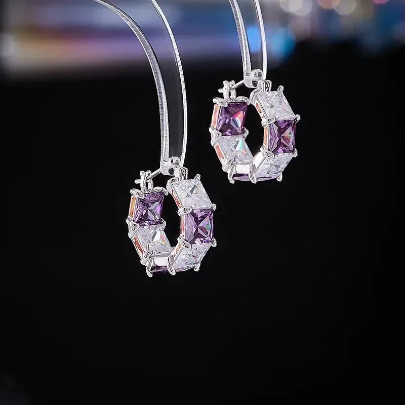 Высококачественные серьги-кольца с инкрустацией цирконом, стильные и стильные квадратные серьги с пряжками для ушей