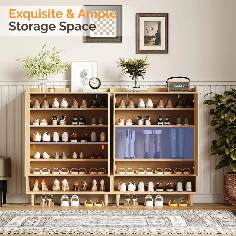 خزانة أحذية من خشب البلوط مكونة من 6 طبقات مع أرفف قابلة للتعديل - مساحة تخزين كبيرة للمدخل، وطول 44.5 سم #4
