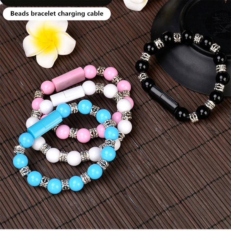 Bead Pure Color Bracelet USB Cable Universal Mobile Phone Charger For Micro USB Type C Sync Data Fast Charging Cord