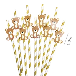 10 pz oro rosa cartone animato orsacchiotto paglia usa e getta bambini festa di buon compleanno Baby Shower orsacchiotto tema decorazioni per feste forniture