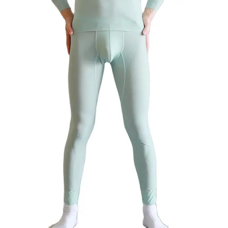 CLEVER-MENMODE Ice Silk Men Ultra-Thin Homewear Sexy Thermal Underwear Long Johns Pants Bulge Pouch Leggings Sleep Bottoms