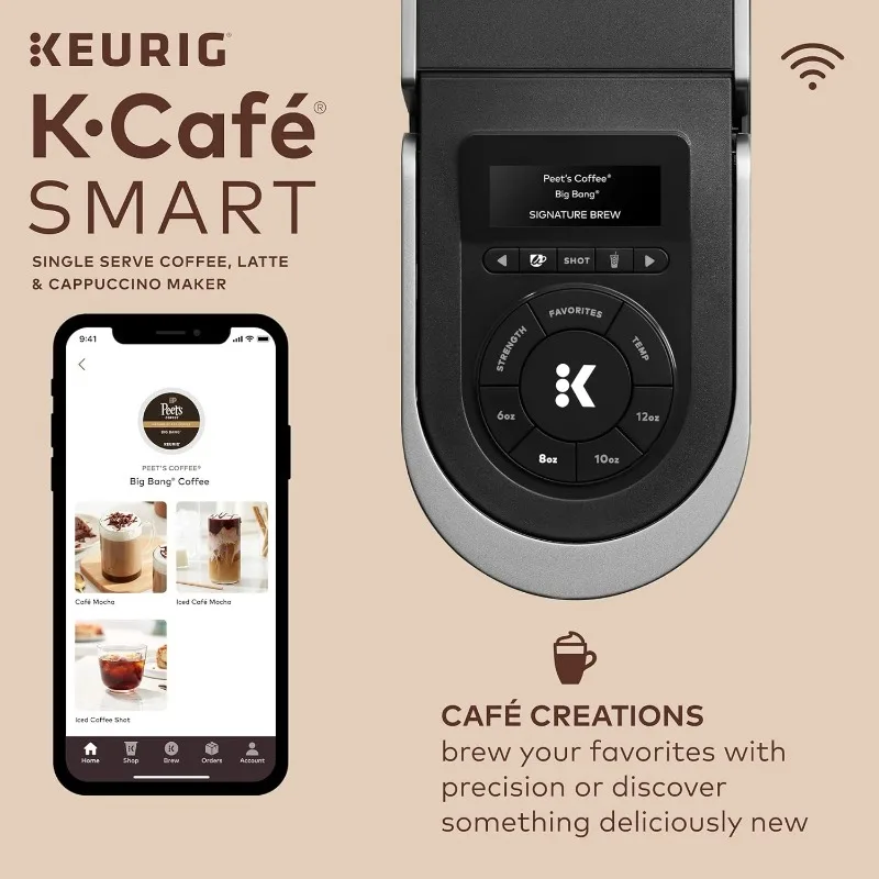 Keurig k-カフェスマートシングルフォーンカップコーヒー、フラットテ、カプチーノメーカー、ブラック