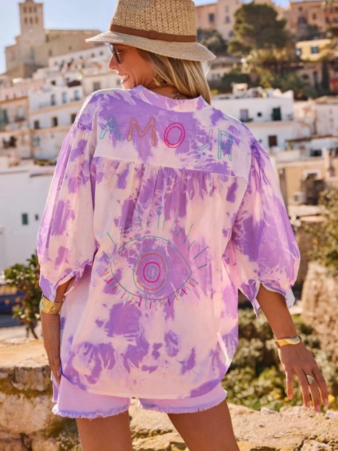 Camisa feminina elegante romântica roxa elegante e confortável