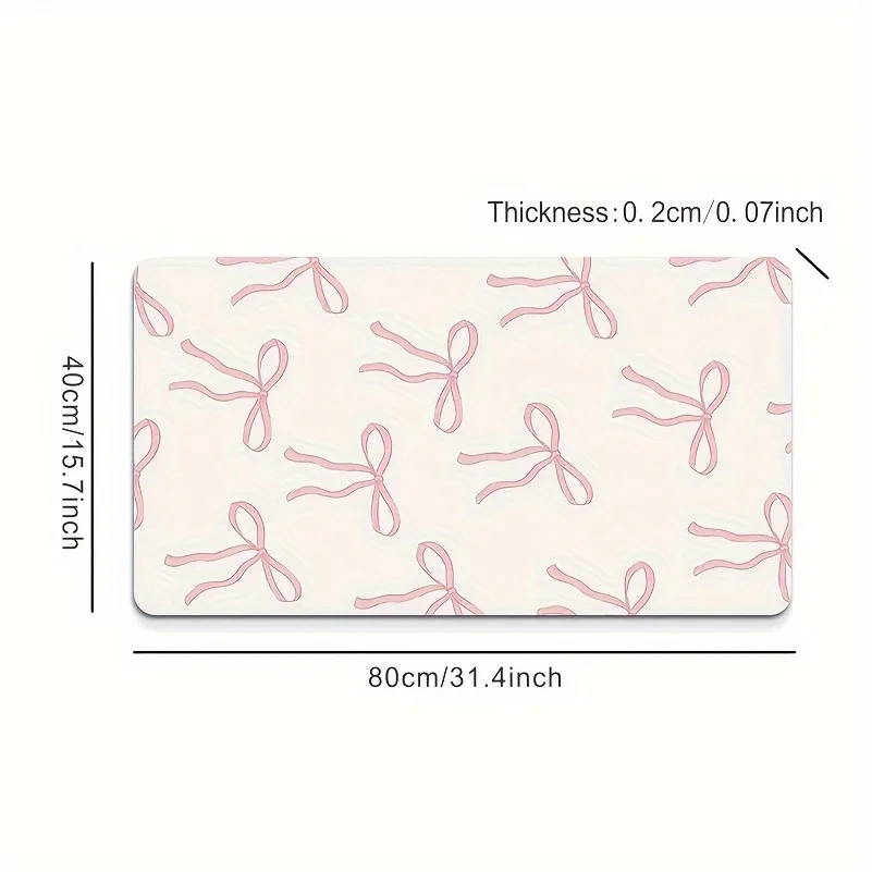 1pc Pink Bow Art Design Large Mouse Pad Multi-Size Non-Slip Stitched Edge Computer Keyboard Desk Mat For Office And Gift