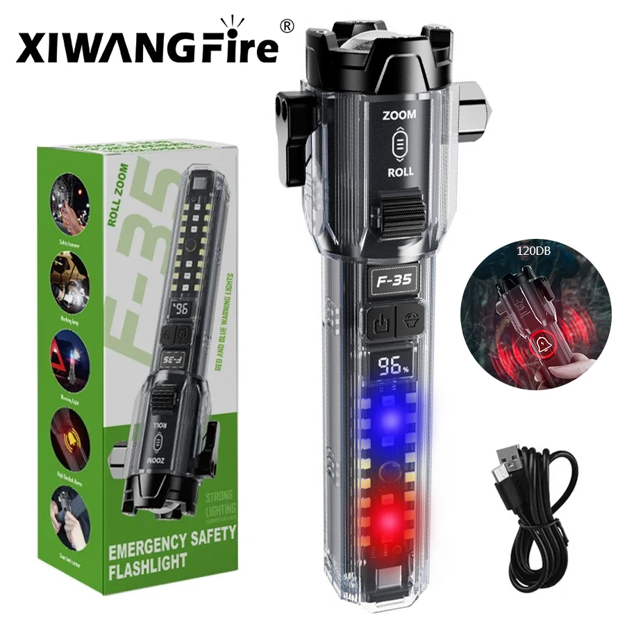 

XIWANGFIRE F35 LED Flashlight Dual Light Source Slide Zoom Tactical Torch Built-in 1800mAh Battery Rechargeable Emergency Torch