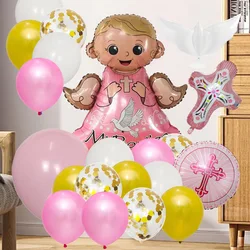 God Bless Balloons Banner Jesus Cross Ballons Baby Shower Boy Girl First Holy Communion Party Easter Baptism Forked Christening