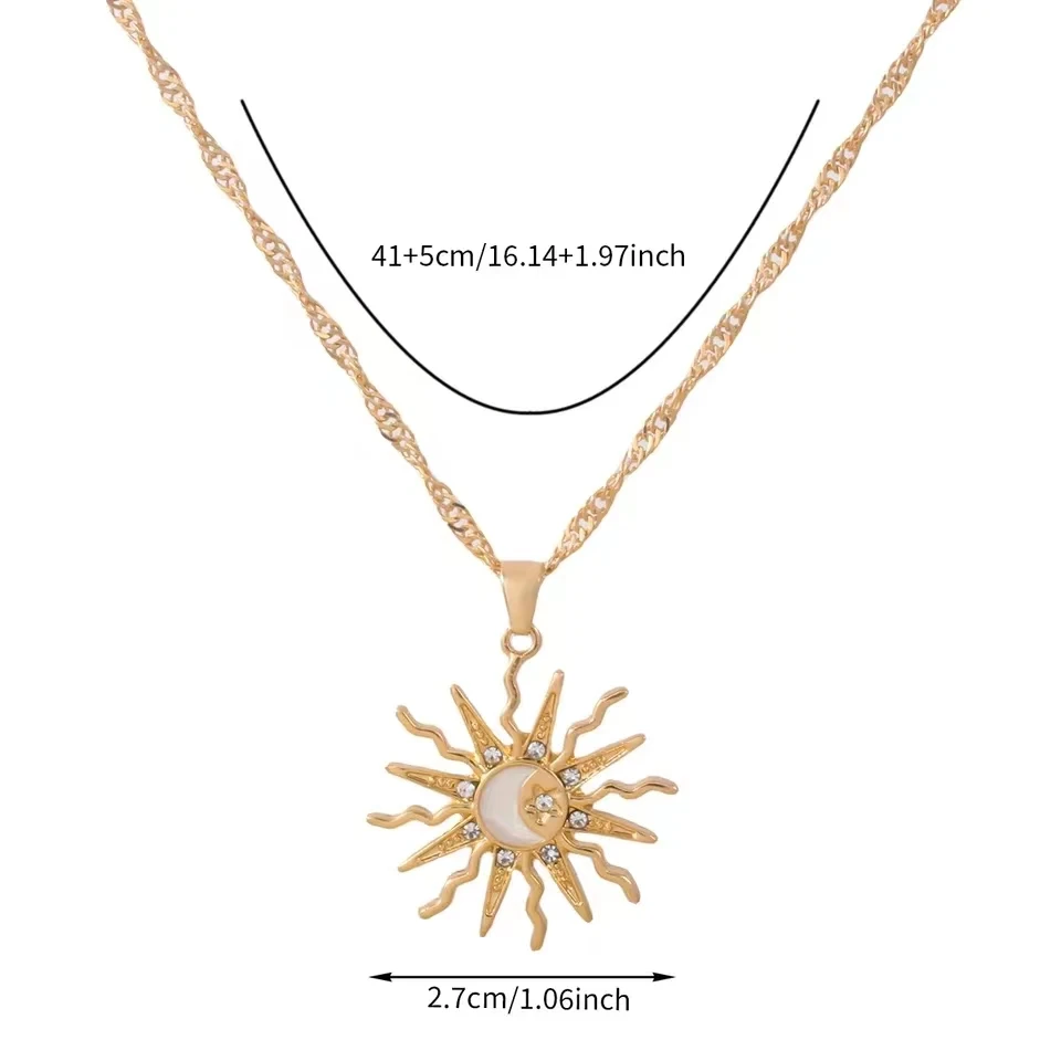 1Pcs Shining Rhinestone Unique Design Sun Star Moon Three In One Pendant Necklace Retro Women's Daily Versatile Party Jewelry image 4