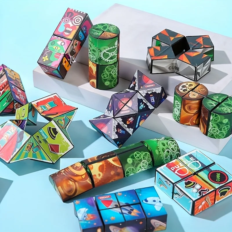 3D Cube Puzzle for Kids - Infinite Geometric Shape Brain Training Toy, Multicolor PP Material