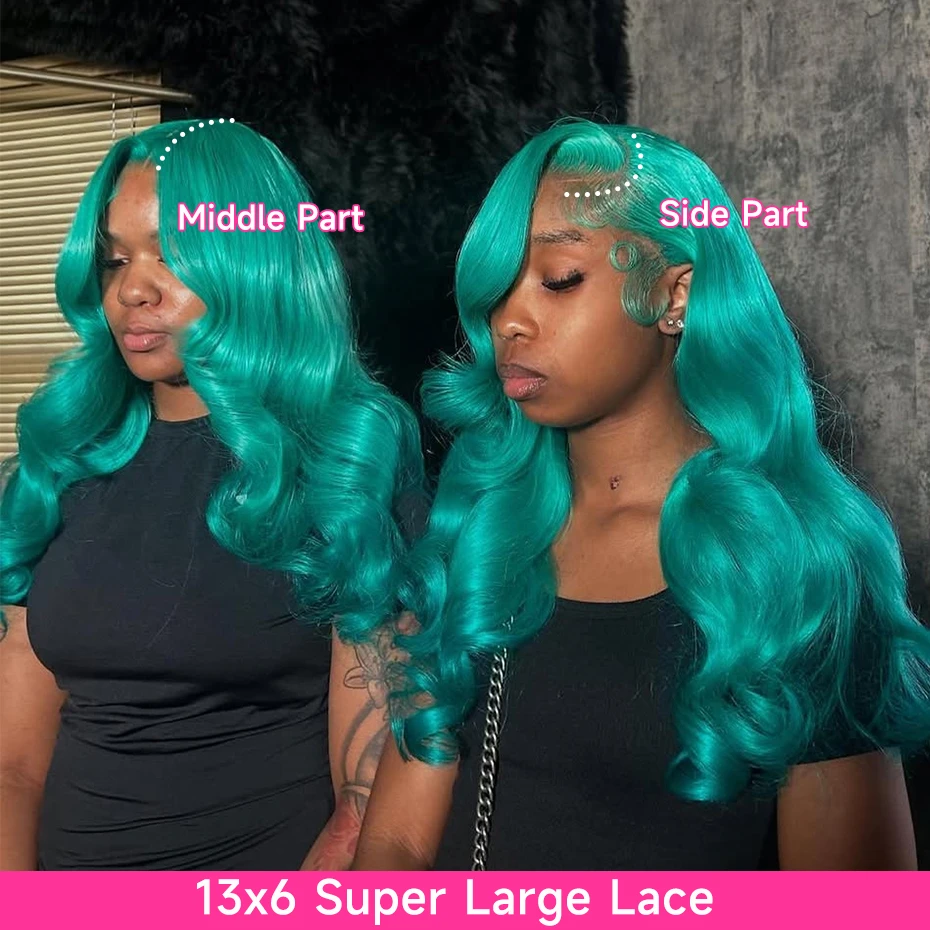 30 38 40 inch Teal Blue Colored Lace Front Human Hair Wigs Preplucked 13x6 Transparent Lace Frontal Wig Brazilian Turquoise Hair