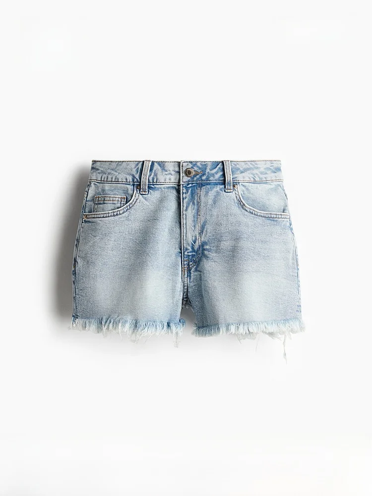 

High Waist Denim Shorts Women's Summer New Style Casual Cotton Blend Stretchy Fitting High Waist Shorts H&M 1266263
