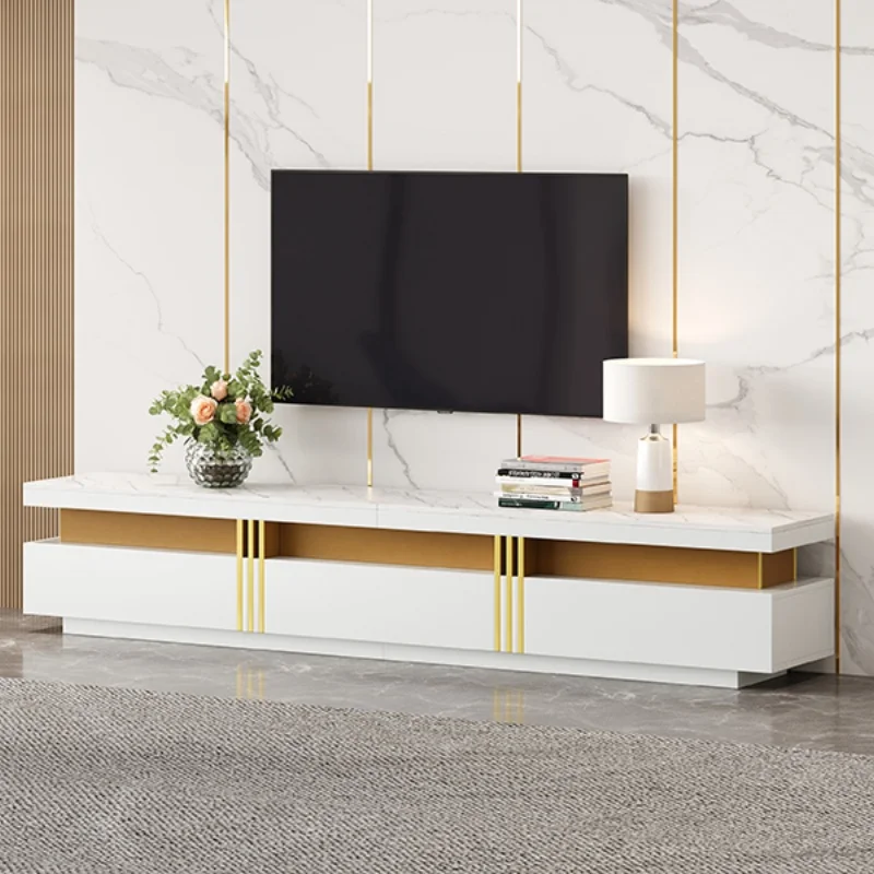 Mobile TV moderno Lowboard con ottica in marmo Mobile TV TV cassettiera 200x40x42 cm tre cassetti e 1 gestione cavi