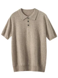 Yoyoselect-suéter de cachemira de lujo para hombre, jersey de manga corta con cuello tipo Polo, ropa de punto informal inteligente, camiseta suave, primavera y verano, 100%