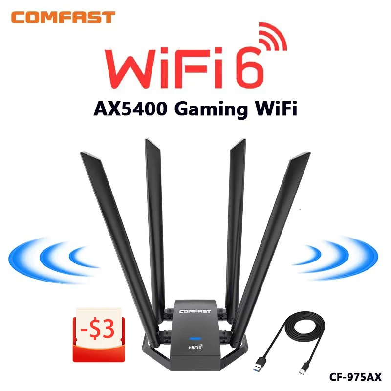 AX5400 USB3.0 Wifi6 Adapter Tri-band 2.4G/5.8G/6G WiFi antena Gigabit Network Card Wifi Dongle 4 Antennas Receiver For Win10/11