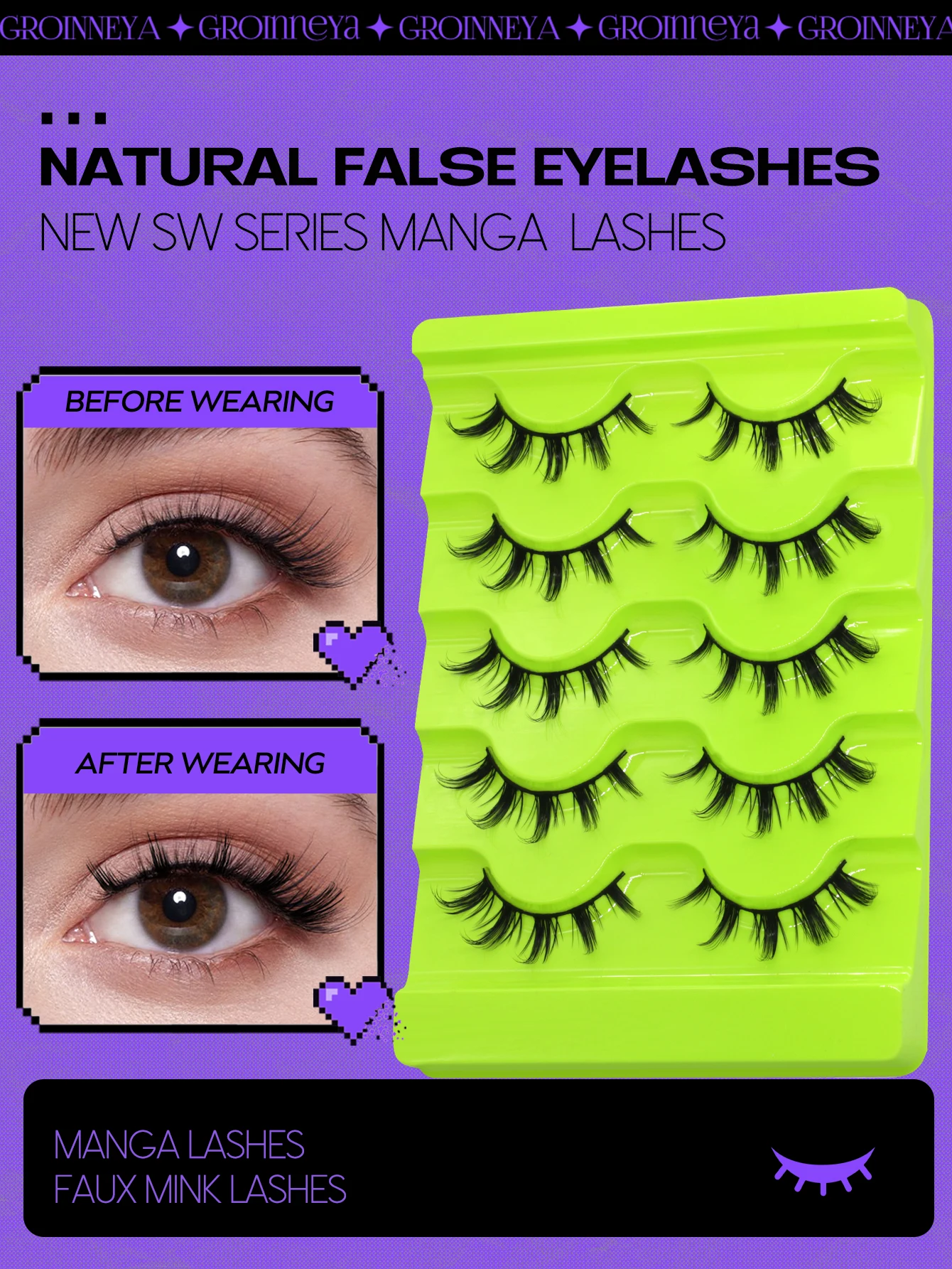 Veltrinay Lashes Spiky Manga Lashes Wispy Anime False Eyelashes 5 Pairs 3D Asian Eye Lashes Natural Anime Fake Eyelashes