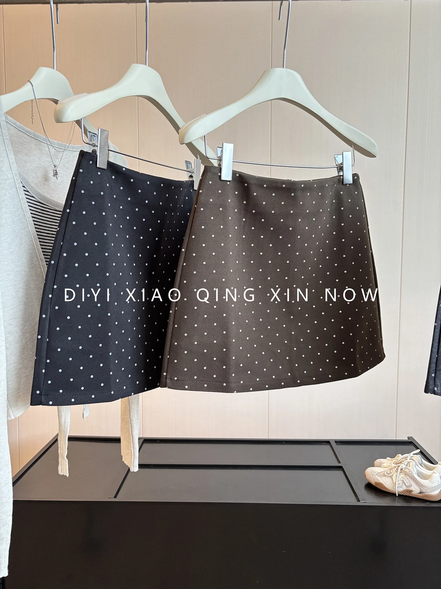 Retro A-Line Halter Neck  Dress Women's Early Autumn Gentle Style Polka Dot Skirt Prevent Exposure Slimming Short Skirt
