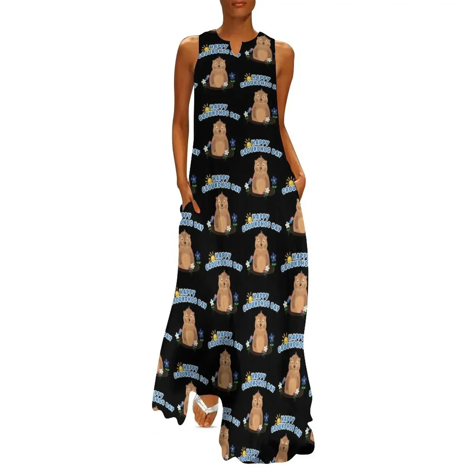 

Happy Groundhog Day Funny and Cute Groundhog Long Dress women clothing 2025 new arrivals Dress
