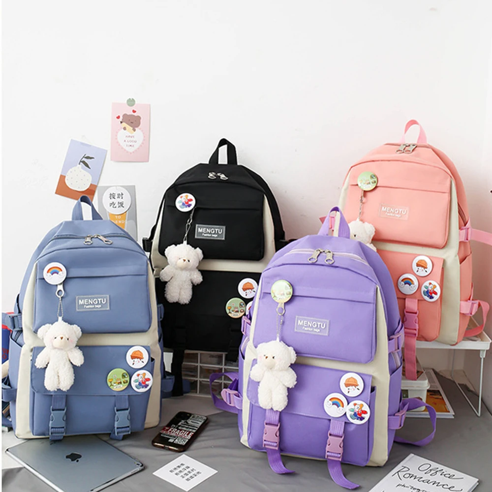 Girl\'s school backpack for middle school students ins style canvas waterproof gift handbag pen bag wallet school bag set