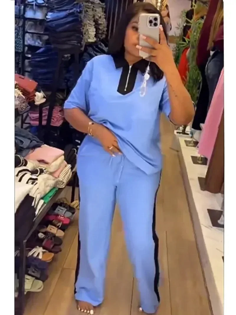 Zestaw Dashiki Damski Jednoczęściowy Odzież Afrykańska Letnia Jesienna Nowa Moda Krótki Rękaw Top Garnitur Imprezowy Komplet Damski