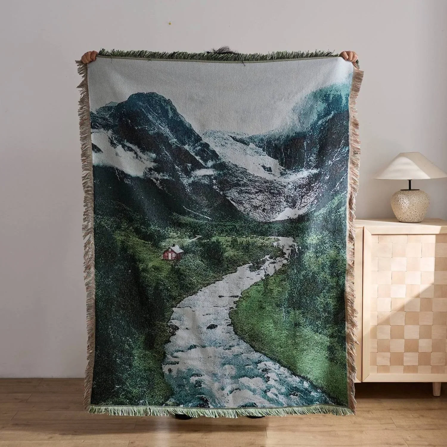 Snow Mountain Forest Cotton Thread Woven Tapestry Bedroom Decorative Hanging Cloth Cabinet Cover Towel Atmosphere Arrangement