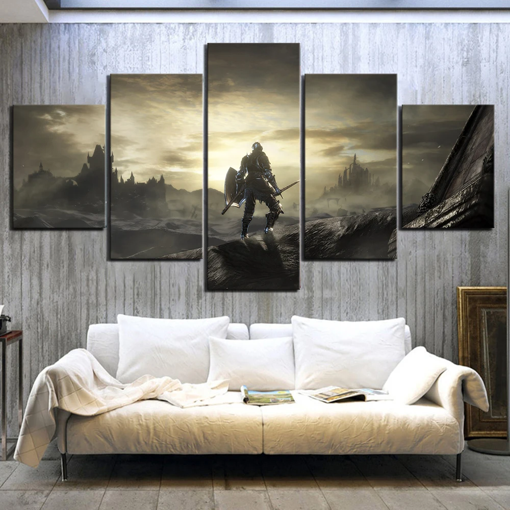 No Framed Canvas 5 Pieces 3 Game Scene Knight Fantacy Wall Art Posters Pictures Home Decor For Living Room Paintings