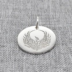 Sterling Silver Engraved Phoenix Charm 925 Silver Custom Disc Necklace Pendant