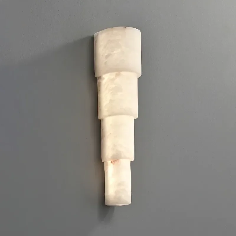 Structural Minimalist Tiered Stack Design LED Dimmable Alabaster Wall Lamp Soft Ambient Light