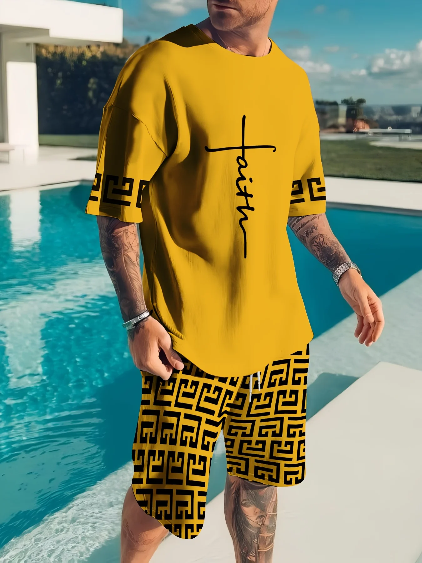3D Printing Men's Casual Fashion Trend Classic Style Summer Cool And Breathable Short-Sleeved T-Shirt And Shorts Set view 2