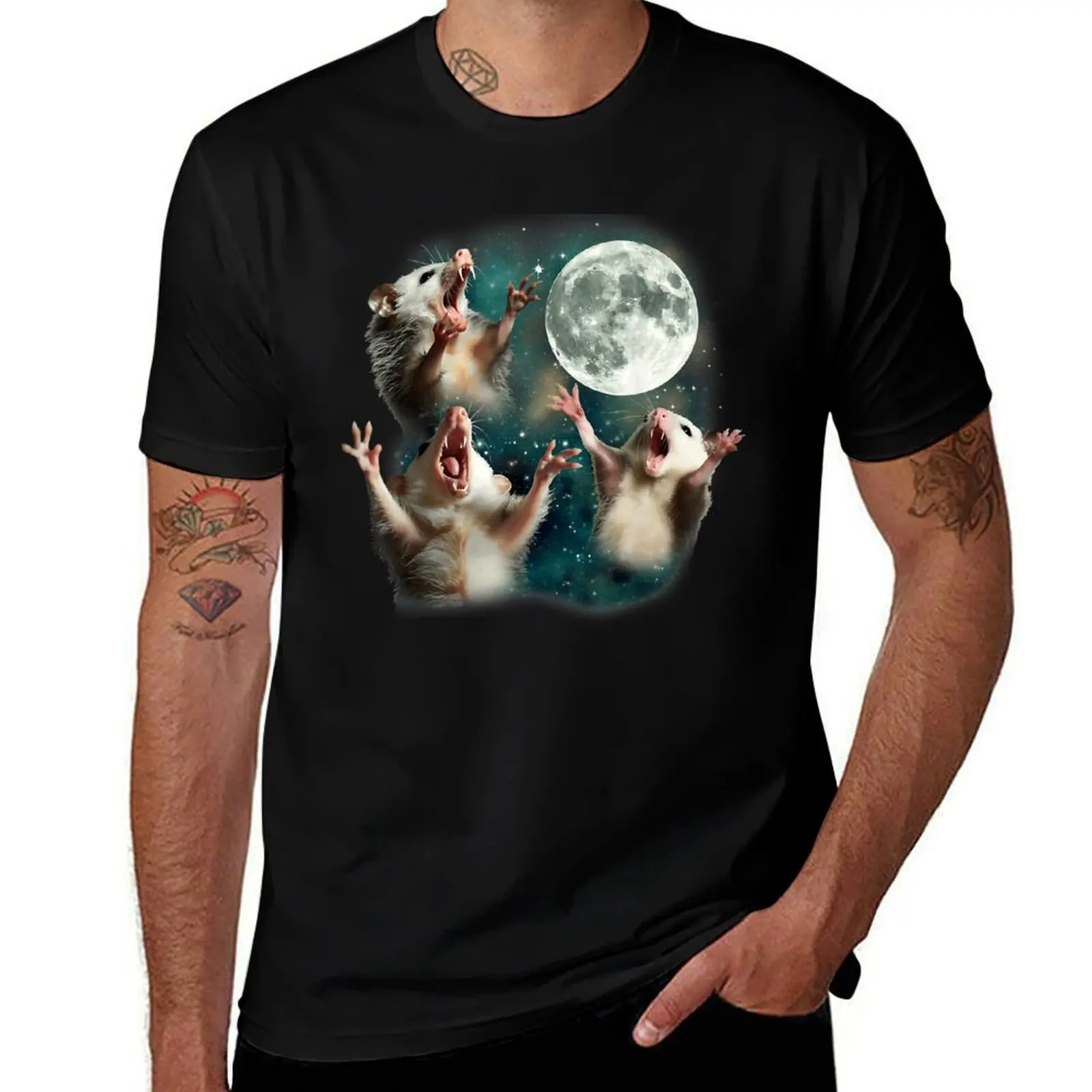 

Three Possums Howling at Moon Shirt, Like 3 Wolves T-Shirt t shirt man casual man t shirts for men T-Shirt
