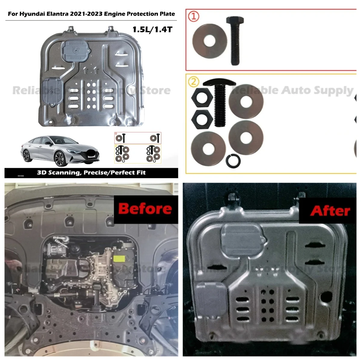 

High Quality Alloy Engine Guard Durable Underbody Protection Splash Proof Mud Flap Car Bottom Shield For Hyundai Elantra 21-23