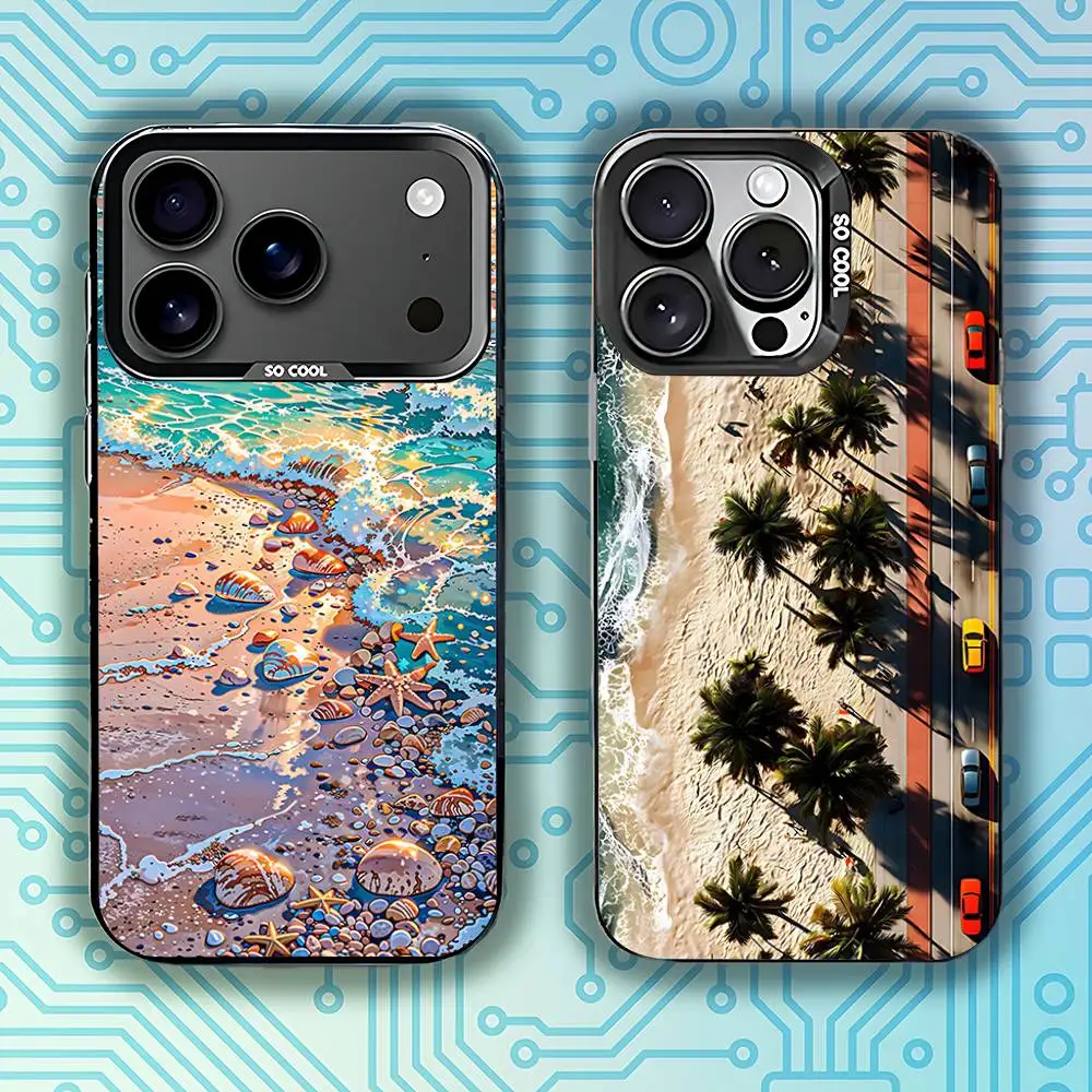 

Sea Tropical Palm Trees Beach Phone Case For iPhone 17,16,15,14,13,12,11,Pro,Max,Plus,E,Air,Mini Black Tpu Cover