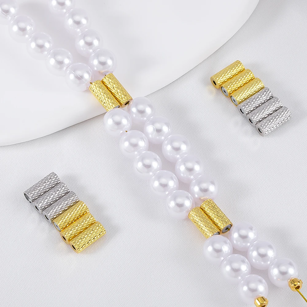 18K Gold Plated Magnetic Tube Spacer Bead Copper for Jewelry Multiple Rows Pearl Necklace Bracelet Making DIY Jewelry Materials