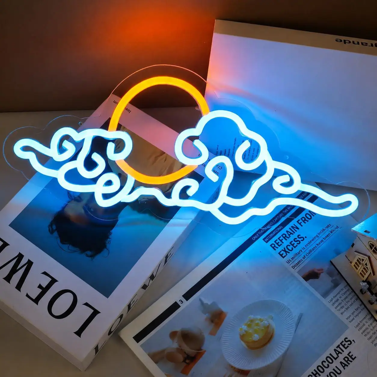 Anime Cloud Sunset Neon Sign USB Dimmable LED Lights For Japanese Aesthetic Themed Bedroom Gameroom Dorm Wall Hanging Decor Gift