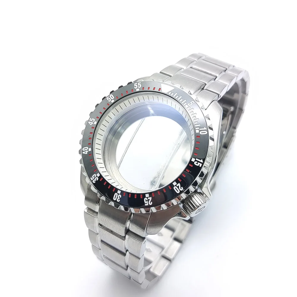 42mm Silver NH35 Watch Case Top Waterproof Sapphire Crysta For nh35 nh36 Automatic MovementSapphire Crystal Transparent Back
