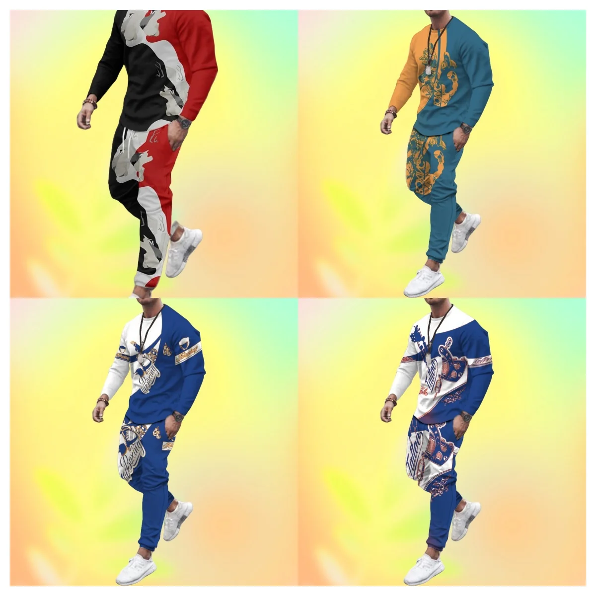 

New Arrival Tracksuit for Men Long Sleeve T-Shirt+Trousers Set Jogger Sportswear 2 Piece Oversized Casual Suit Men's Clothing