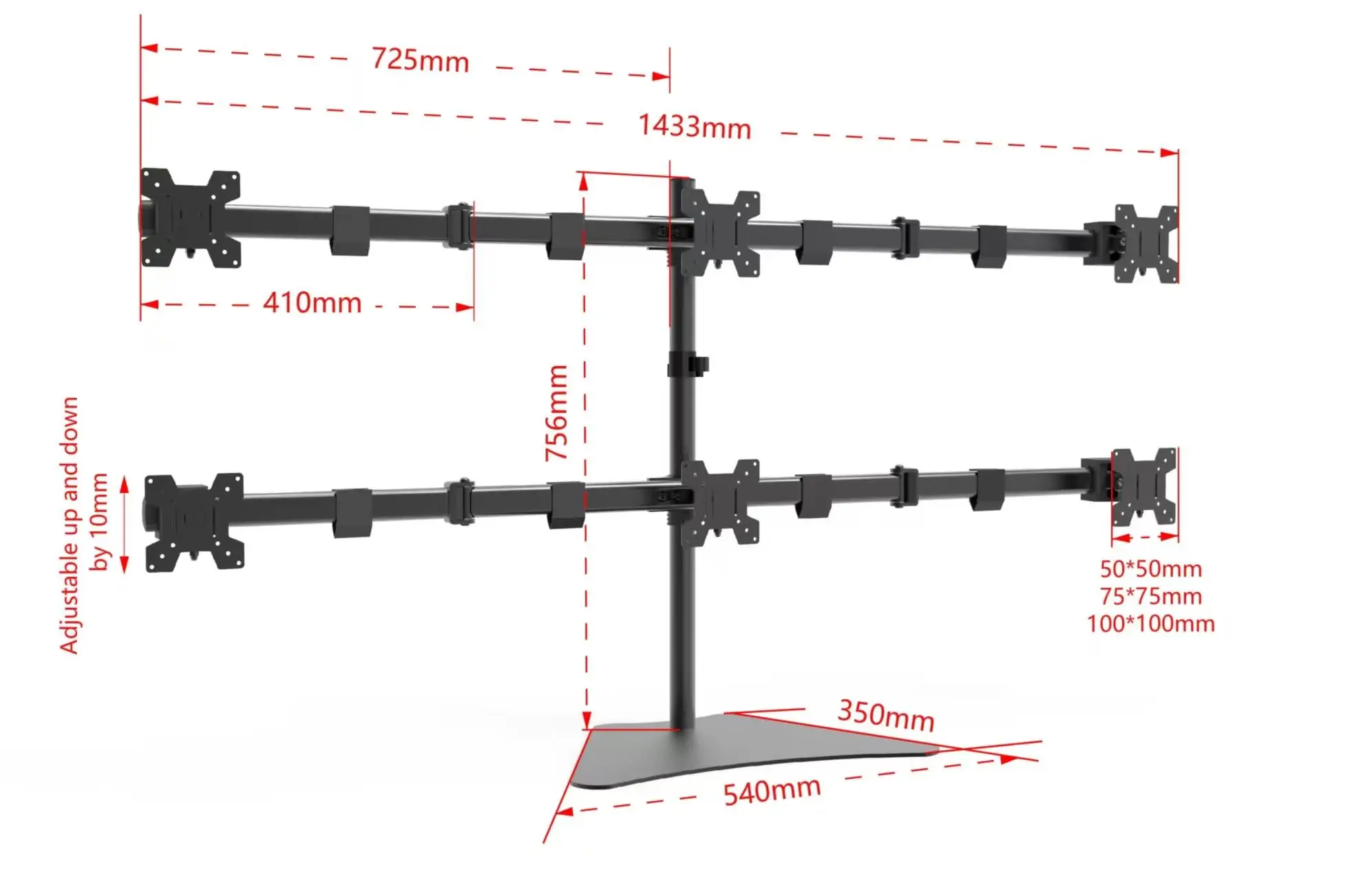 New 6-Monitor Desktop Mount Stand For 15-30 Inch Screens VESA 75x75/100x100 90 Degrees Tilt 8KG Capacity (T600)