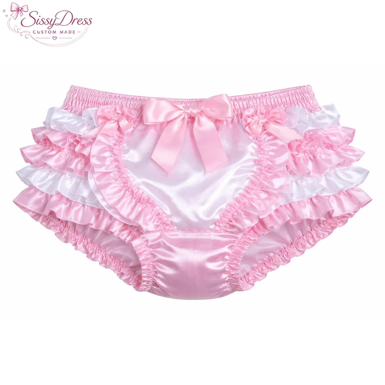 

Baby Pink Satin Bloomers Panties Ruffle Lolita Sissy Maid Underwear Custom Made Costume [G4136]