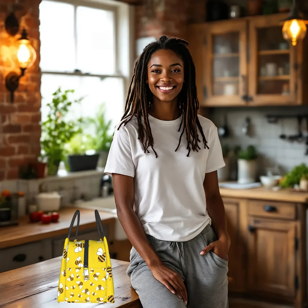 Insulated Lunch Bag With Bee Design - Reusable, Polyester Tote For Work, Picnics & Travel Lunch Boxes, Bento Boxes