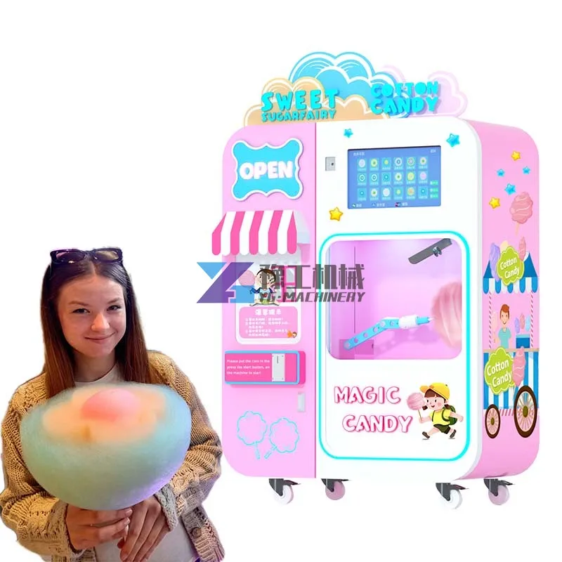 Industrial Commercial Cotton Candy Machine Supplier Automated Candy Floss Vending Machine Customizable Coin Banknotes Swipe Card