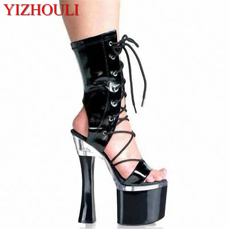 

2024 fashion 18cm heels motorcycle boots, sexy stiletto heels cool rock punk lace-up ankle boots women's dance shoes