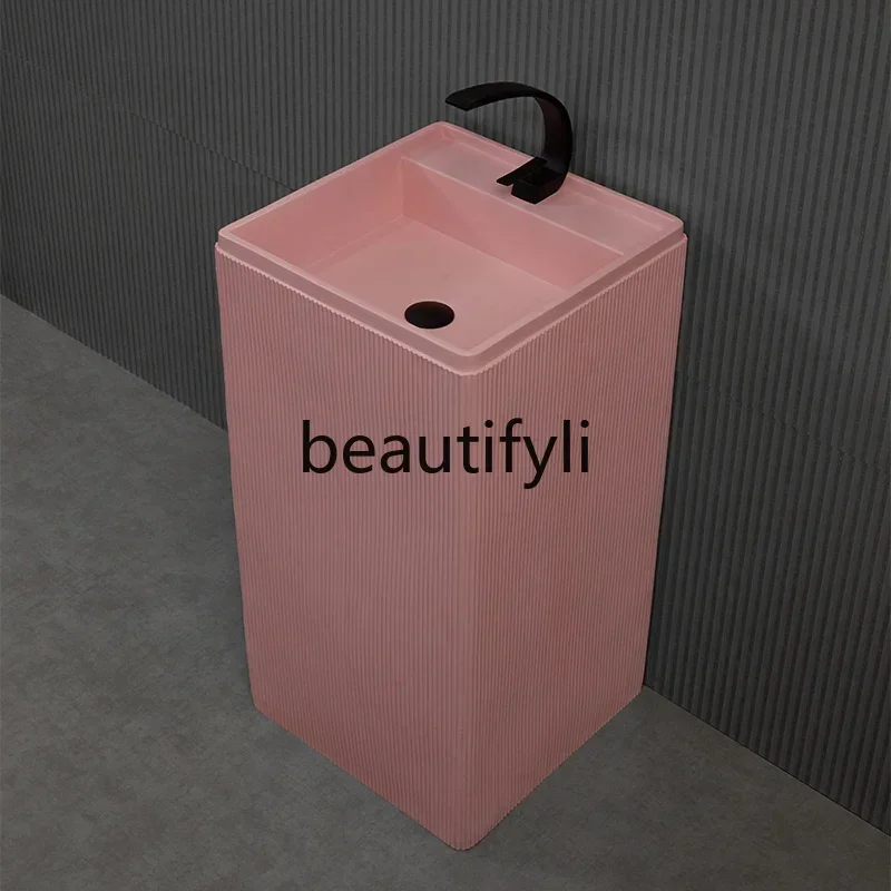 Hot sales Nordic pink column washbasin integrated floor washbasin bathroom basin column basin simple