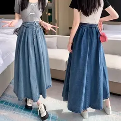 Korean Vintage Trendy Long Skirts for Women Fashion Simple All-match Jeans 2024 Summer New Popular Half-body Skirt