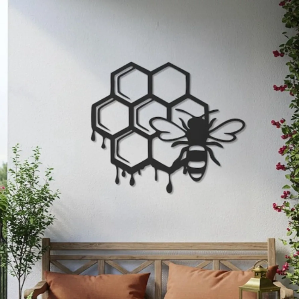 Metal Hexagon Bee Honeycomb Wall Art Aluminum Panel Decor for Farmhouse Kitchen Living Room Modern Home Decoration