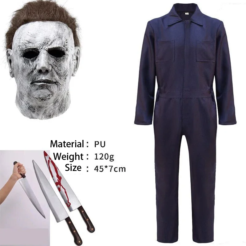 Halloween Kills Ultimate Michael Myers Cosplay Costume Navy Jumpsuit Mask Adult Kids Scary Party Costume Props