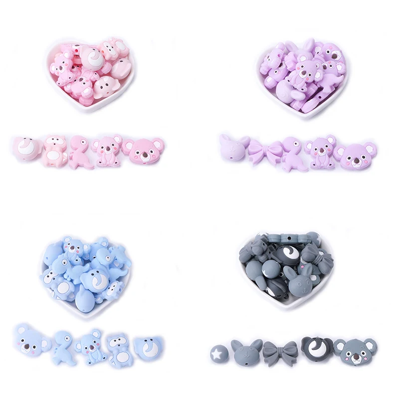 TYRY.HU 5pcs Silicone Beads Cartoon Animals Beads Baby Silicone Teether BPA Free DIY Teething Necklace Baby Chain Accessories