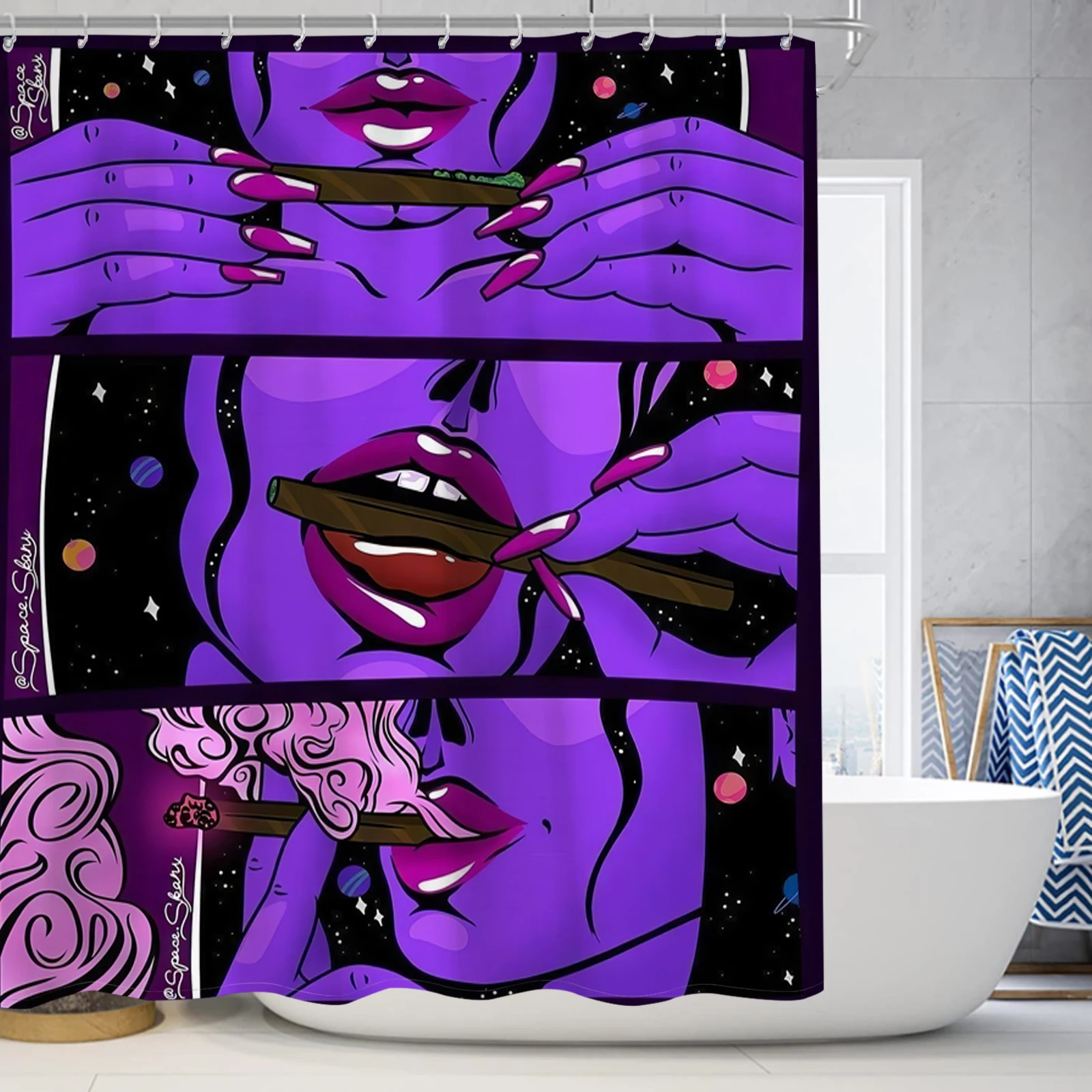 Mystic Purple Cool Girl Print Shower Curtain Waterproof Polyester Home Decor Bathroom Curtains With Hooks