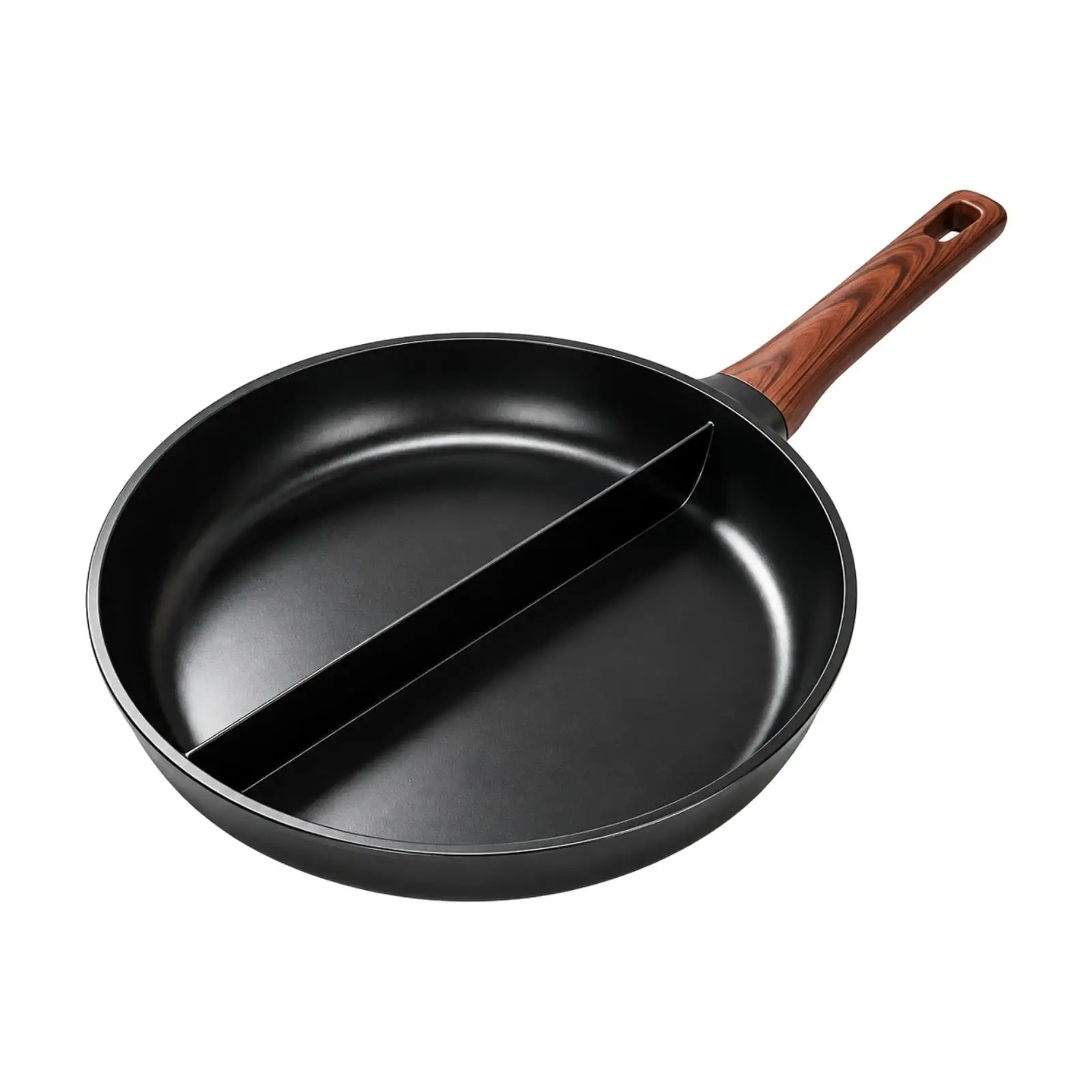 Frying Pan with 3 Sections Nonstick Cast Iron Skillet 28cm for Camping and Home Cooking