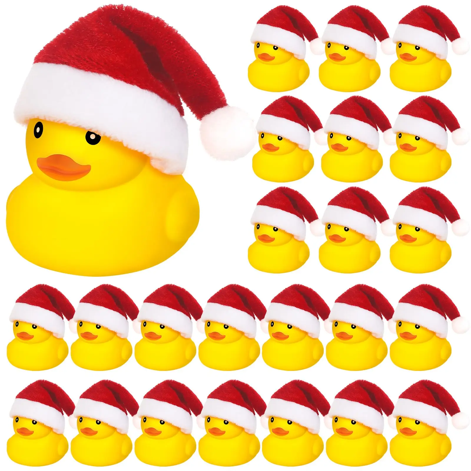 24/36/48 Pcs Christmas Rubber Ducks with Christmas Hats Small Bathtub Yellow Ducks Bath Toys for Baby Shower Holiday Decor Xmas