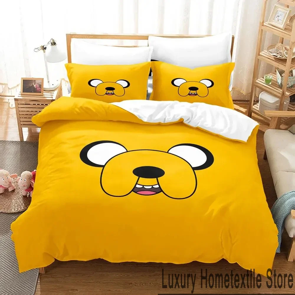 Cartoon The Dog Face Adventure Time Finn Jake Bedding Set Duvet Cover Bed Set Quilt Cover Pillowcase Comforter king Queen Size