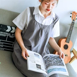 Home Apron Simple Japanese and Korean Cotton and Hemp Apron Women's Cover Cloth Flower Shop Retro Lace Free Bib