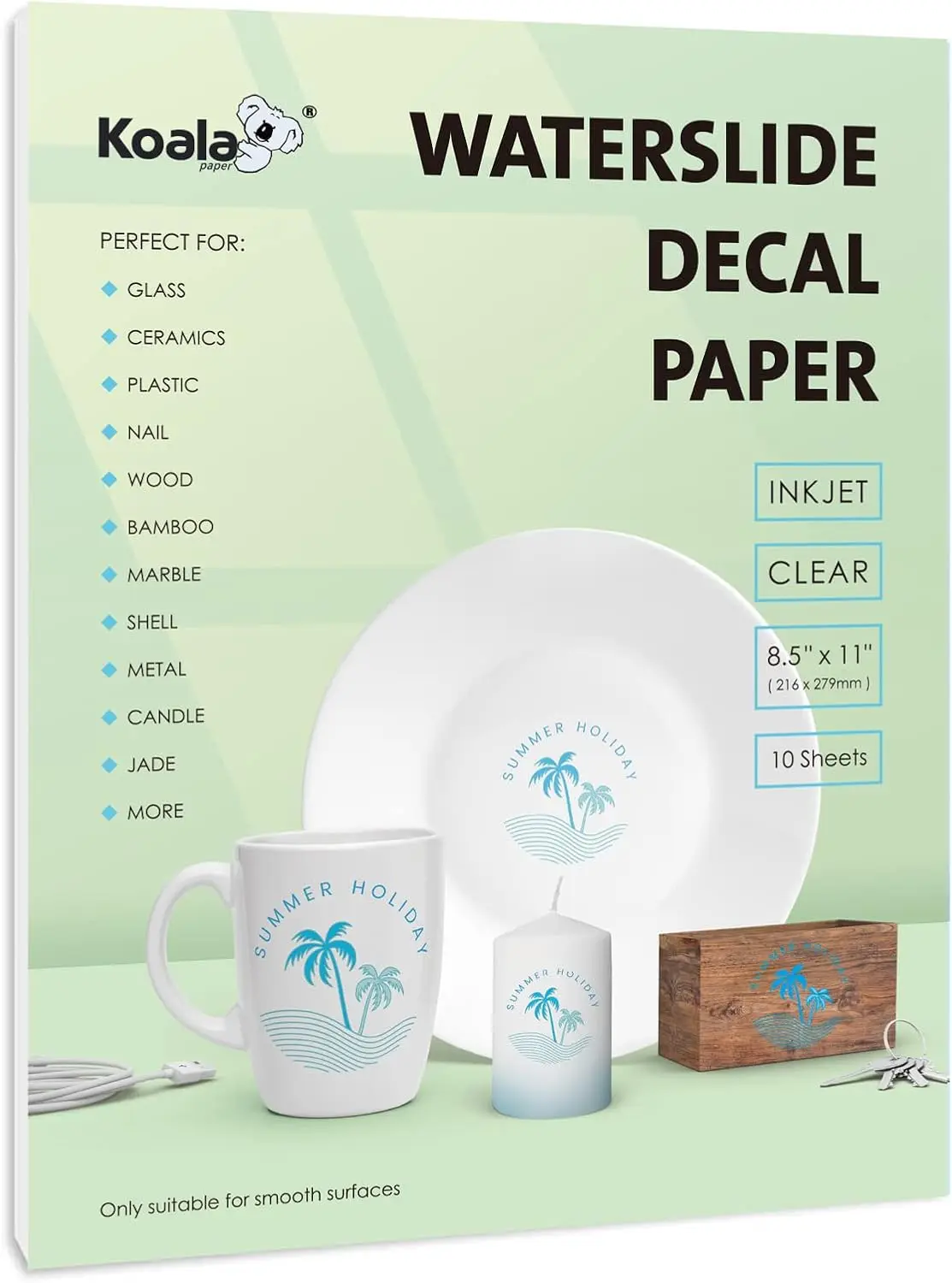 

Clear Water Slide Transfer Paper for Inkjet Printers, 10 Sheets 8.5x11 Inch, DIY Printable Decal for Tumblers and Mugs